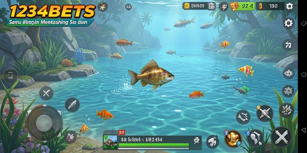 Screenshot gameplay 1234BETS yang menampilkan aksi memancing seru.