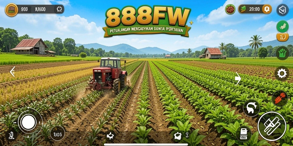 Tangkapan layar utama 888FW menampilkan aktivitas bertani yang menyenangkan.