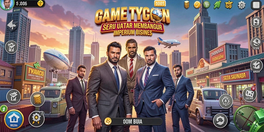 Tangkapan layar utama D06 menampilkan pemain membangun bisnis dengan strategi yang cerdas.