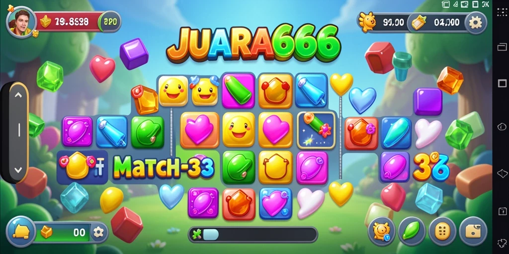 Screenshot JUARA666 menampilkan gameplay Match-3 yang seru.