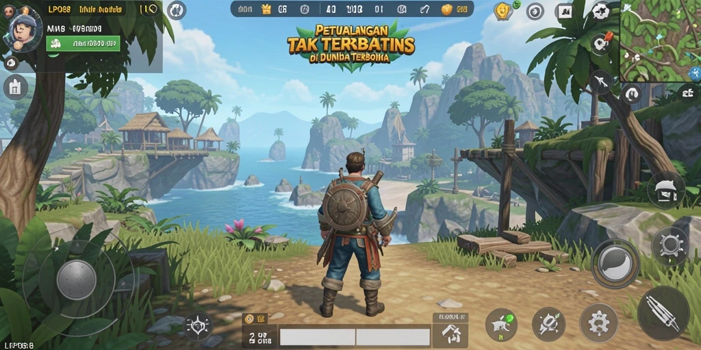 Tampilan gameplay LPO88 yang menampilkan petualangan di dunia terbuka.