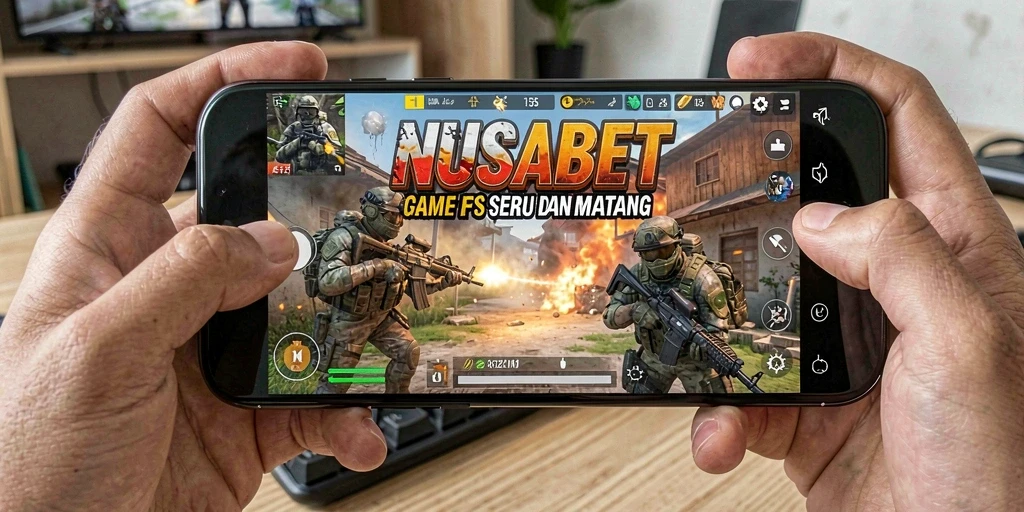 Screenshot gameplay NUSABET yang menampilkan aksi menembak intens.