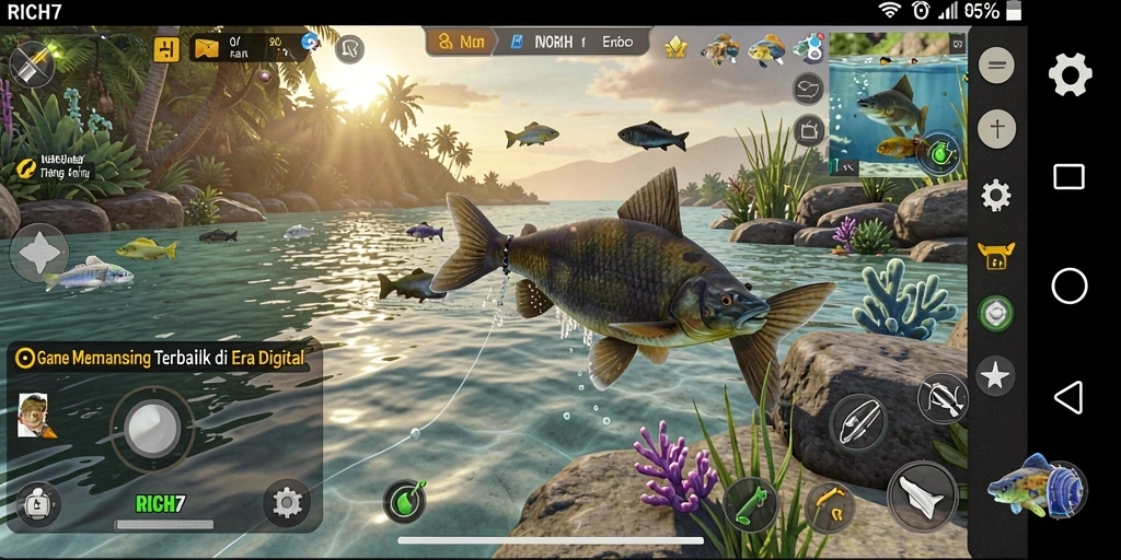 Tampilan gameplay RICH7 yang seru dan menawan saat memancing.