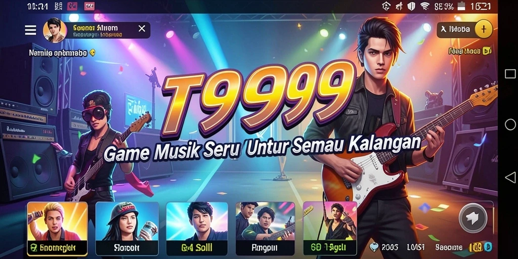 Tampilan seru gameplay T9999 dengan berbagai pilihan lagu musik.